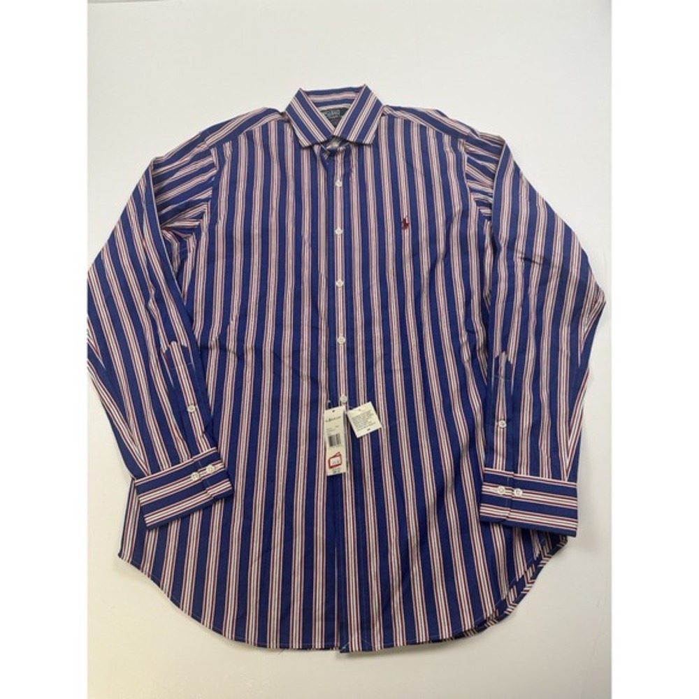 VINTAGE‎ Polo Ralph Lauren Shirt Mens Medium 15.5 Button Regent Stripe 90s